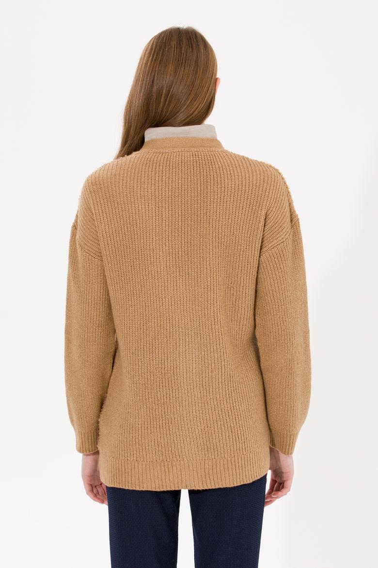 Kadın Camel Melanj Triko Hırka - 50261324011