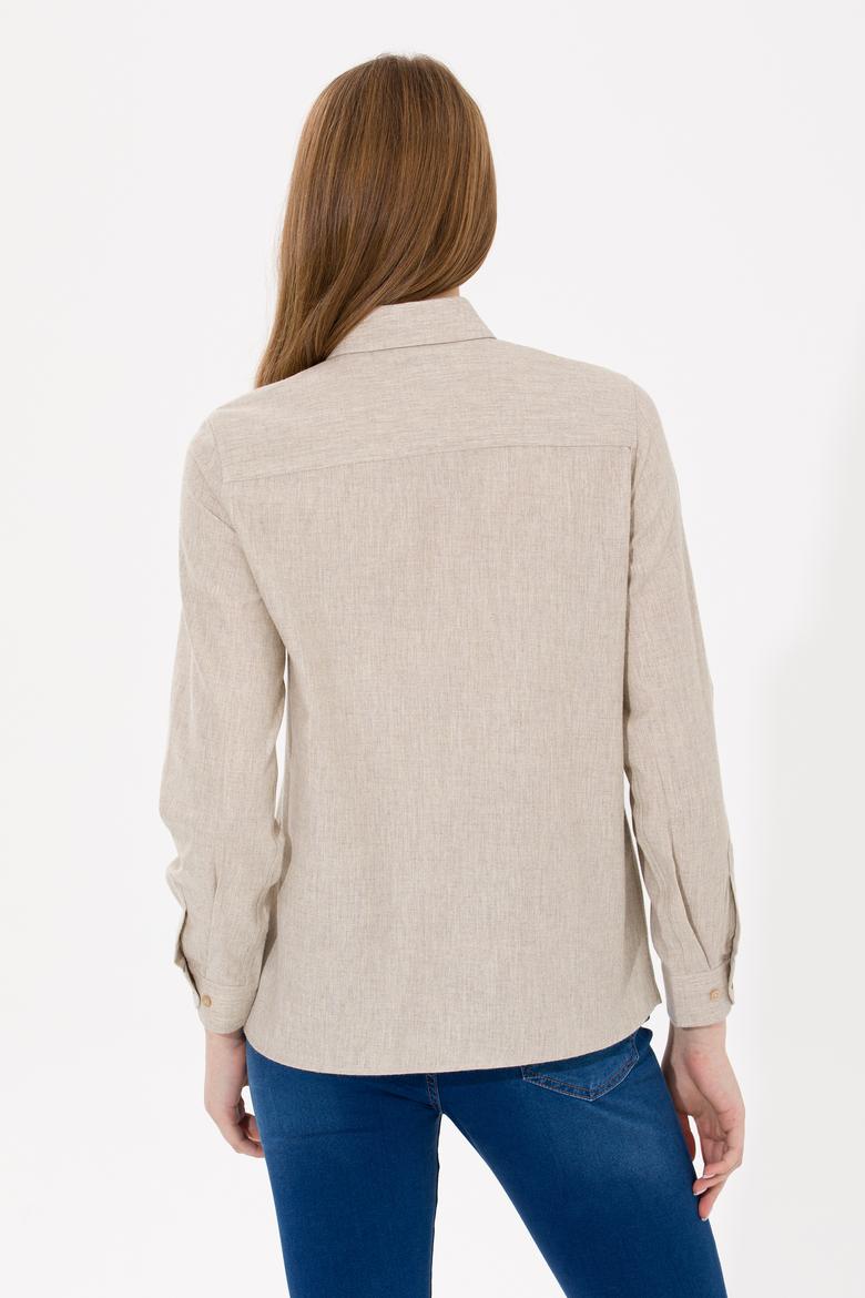 Kadın Bej Uzun Kollu Gömlek - 50262277005