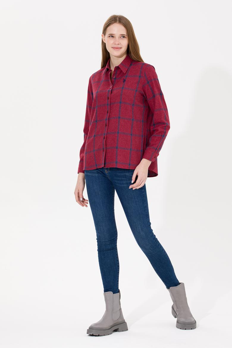 Kadın Bordo Uzun Kollu Oduncu Gömlek - 50262293011