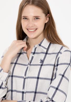 Kadın Ekru Uzun Kollu Oduncu Gömlek - 50262293003