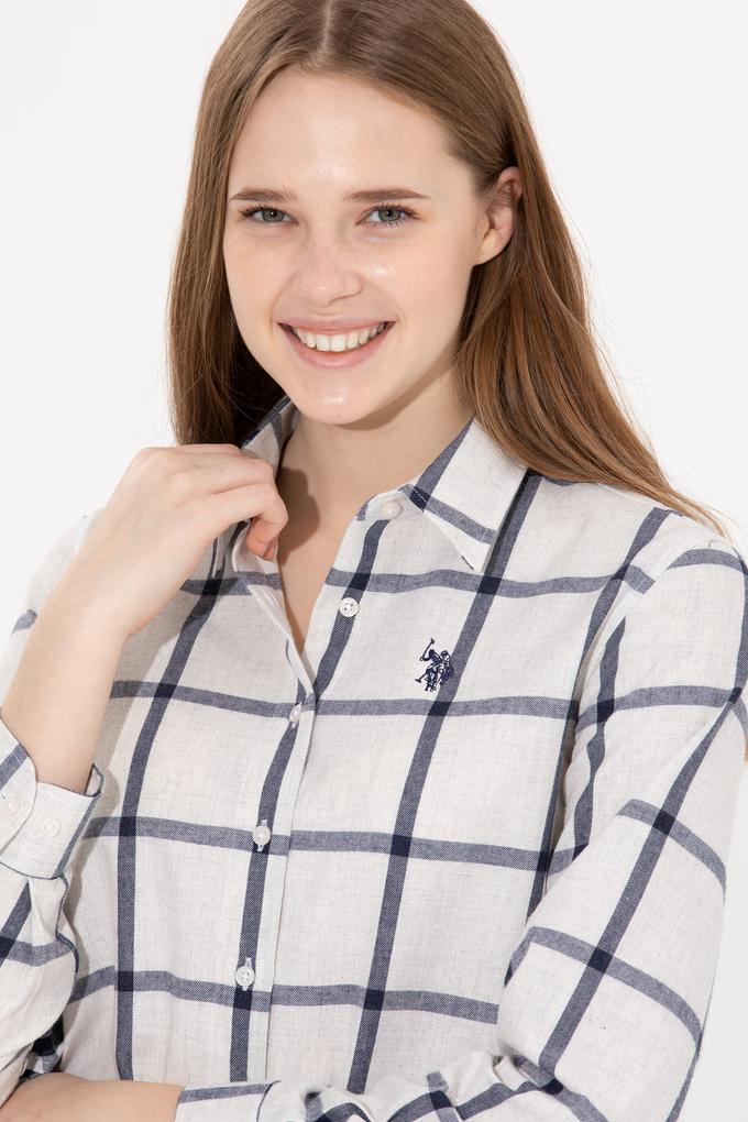 Kadın Ekru Uzun Kollu Oduncu Gömlek