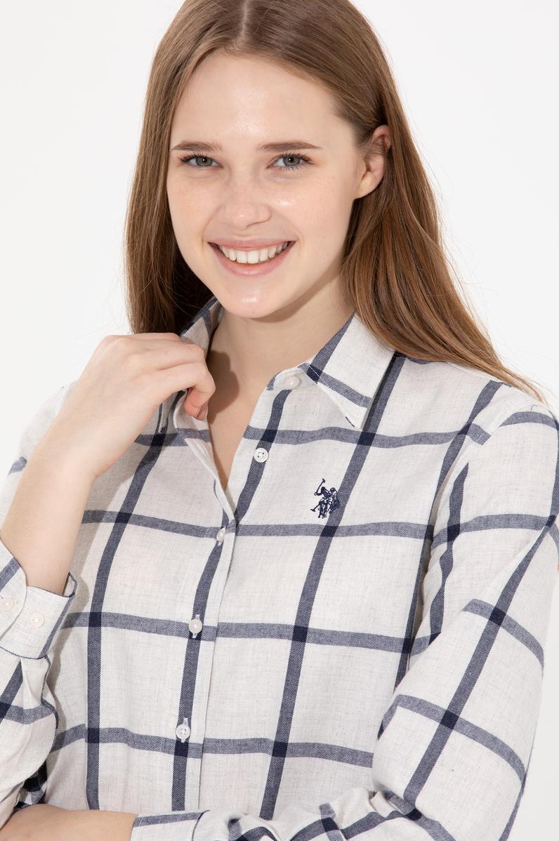 Kadın Ekru Uzun Kollu Oduncu Gömlek