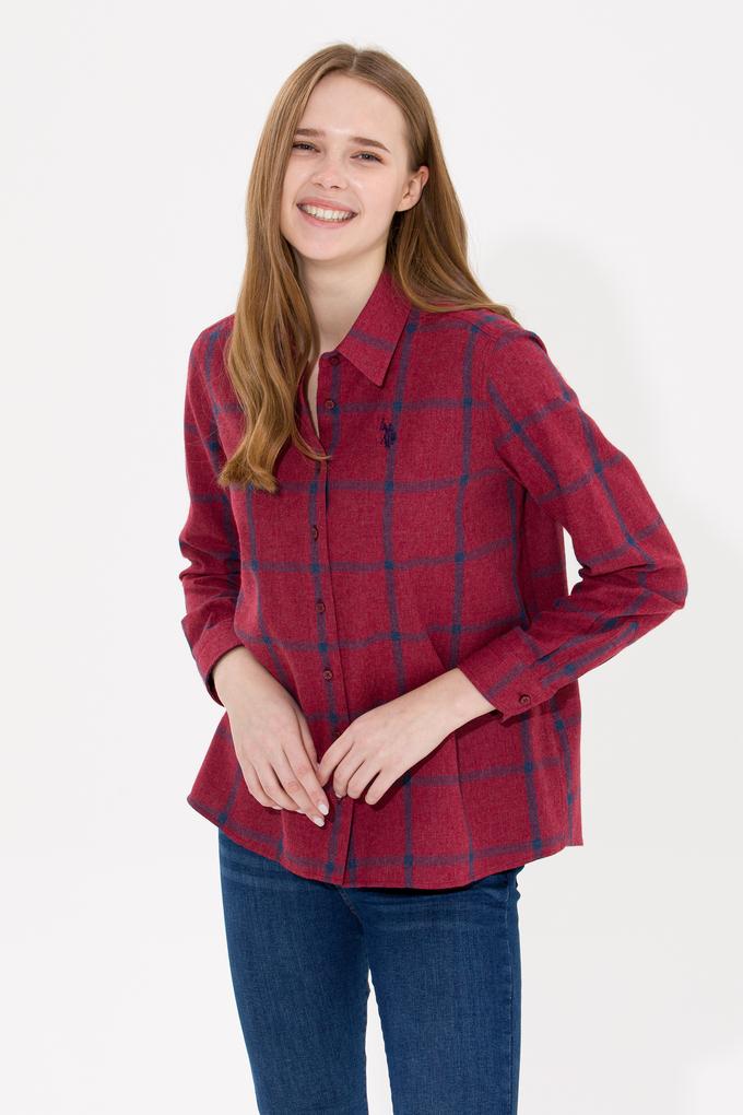 Kadın Bordo Uzun Kollu Oduncu Gömlek