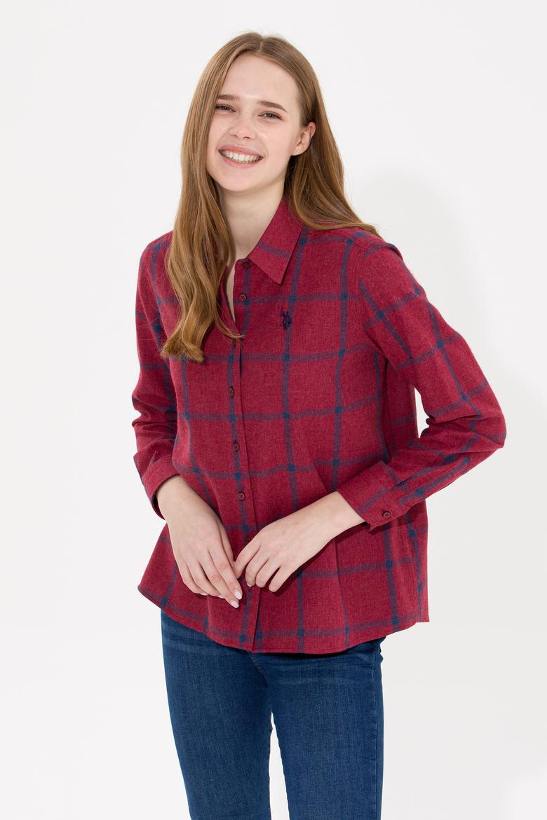 Kadın Bordo Uzun Kollu Oduncu Gömlek