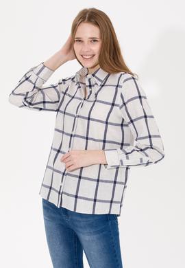 Kadın Ekru Uzun Kollu Oduncu Gömlek - 50262293003