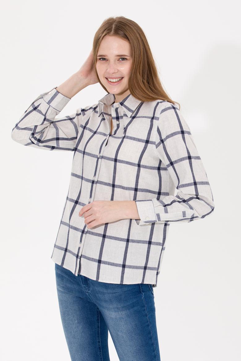 Kadın Ekru Uzun Kollu Oduncu Gömlek - 50262293003