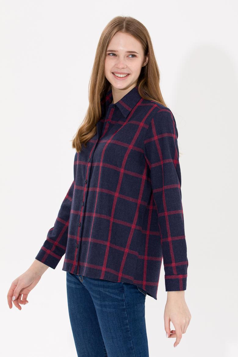 Kadın Lacivert Uzun Kollu Oduncu Gömlek - 50262293019