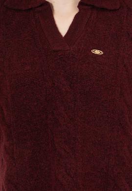 Kadın Bordo V - Yaka Kazak - 50260580008