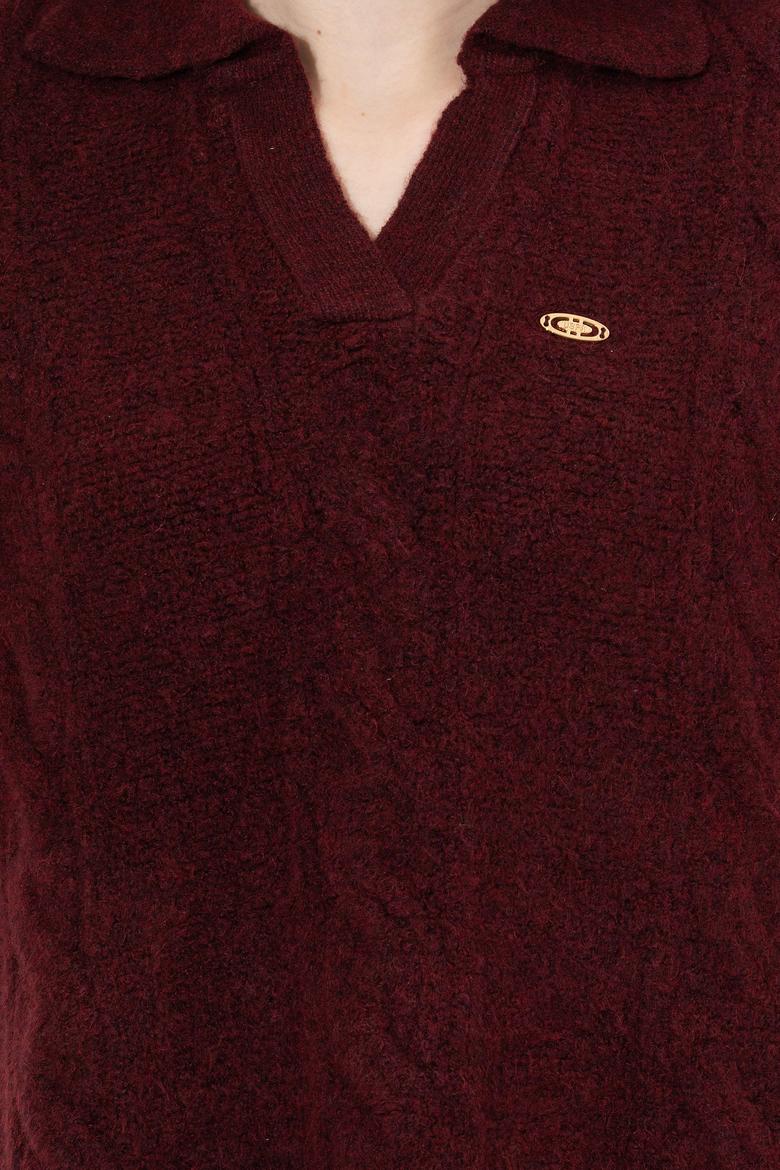 Kadın Bordo V - Yaka Kazak - 50260580008