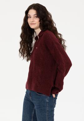 Kadın Bordo V - Yaka Kazak - 50260580008