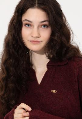 Kadın Bordo V - Yaka Kazak - 50260580008