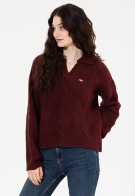 Kadın Bordo V - Yaka Kazak - 50260580008