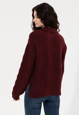 Kadın Bordo V - Yaka Kazak - 50260580008