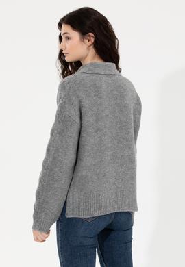 Kadın Gri Melanj V Yaka Kazak - 50260580012