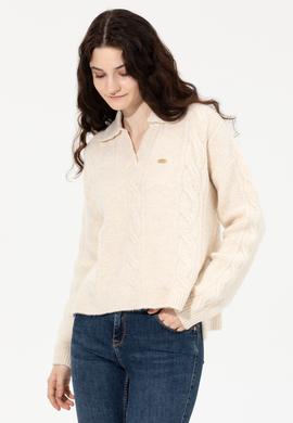 Kadın Krem Mealnj V Yaka Kazak - 50260580024