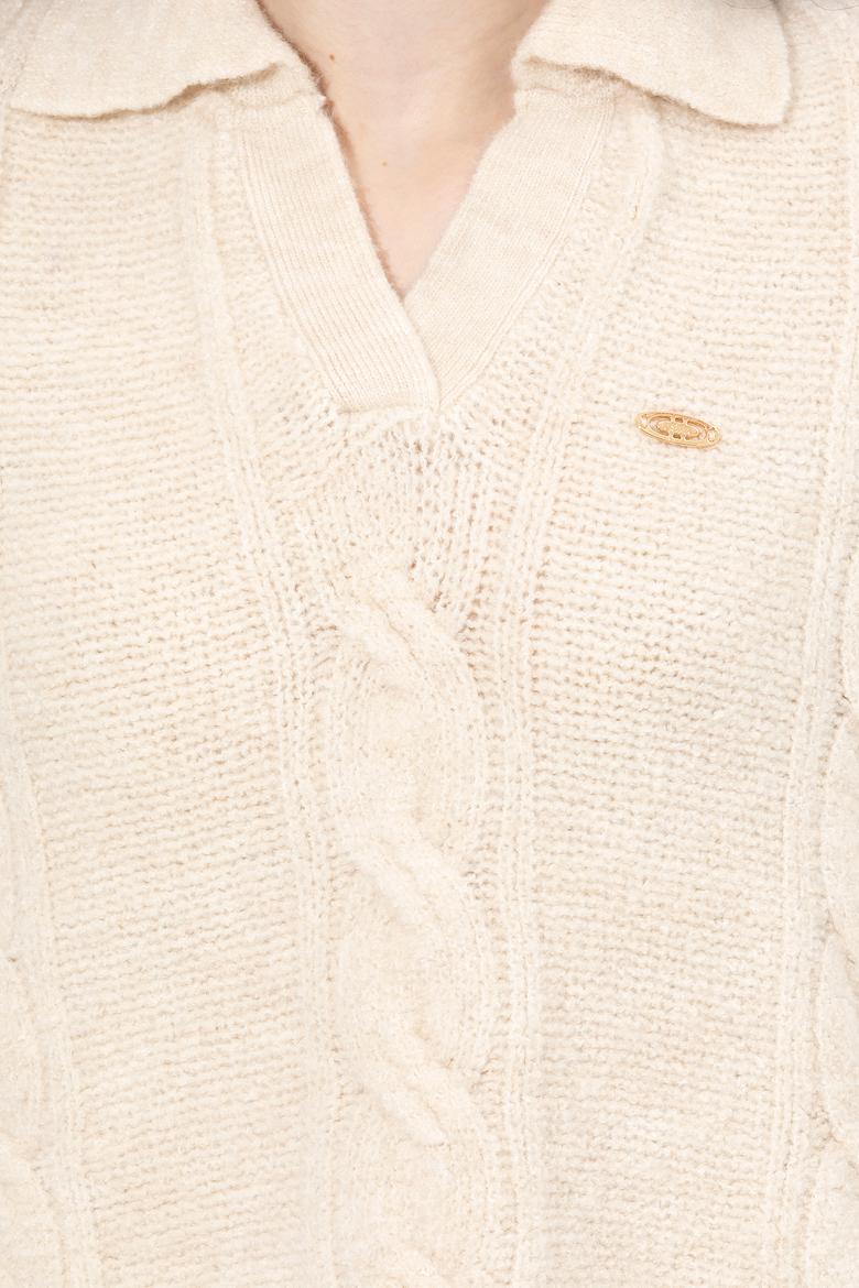 Kadın Krem Mealnj V Yaka Kazak - 50260580024