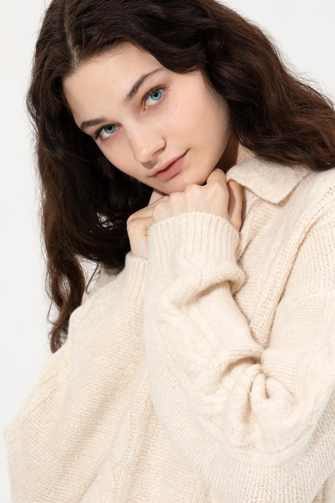 Kadın Krem Mealnj V Yaka Kazak