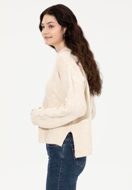 Kadın Krem Mealnj V Yaka Kazak - 50260580024