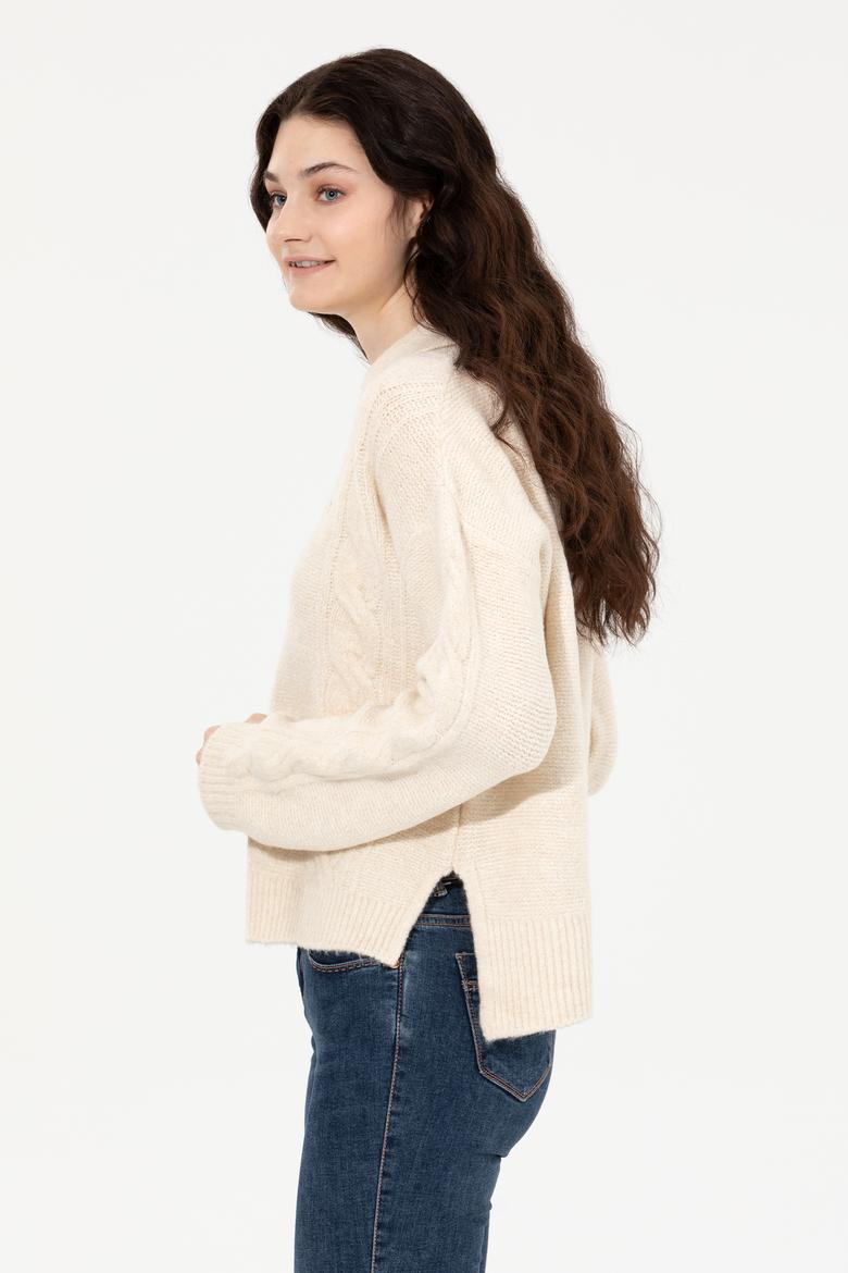 Kadın Krem Mealnj V Yaka Kazak - 50260580024