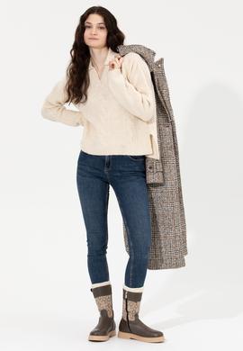 Kadın Krem Mealnj V Yaka Kazak - 50260580024