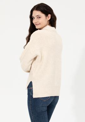 Kadın Krem Mealnj V Yaka Kazak - 50260580024