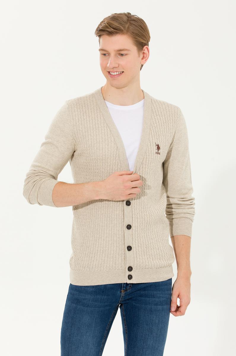 Erkek Taş Melanj Basic Triko Hırka