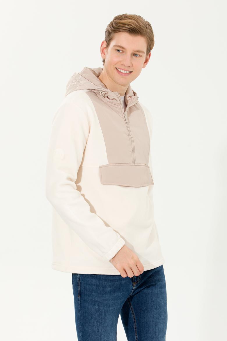 Erkek Ekru Kapüşonlu Sweatshirt - 50253798006