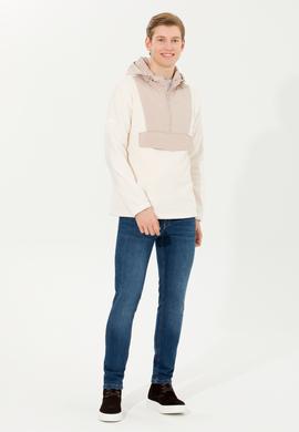 Erkek Ekru Kapüşonlu Sweatshirt - 50253798006