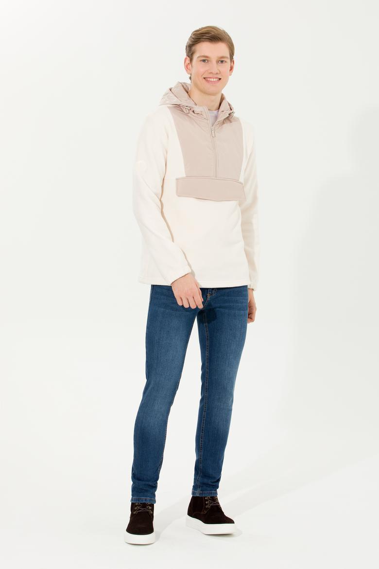 Erkek Ekru Kapüşonlu Sweatshirt - 50253798006