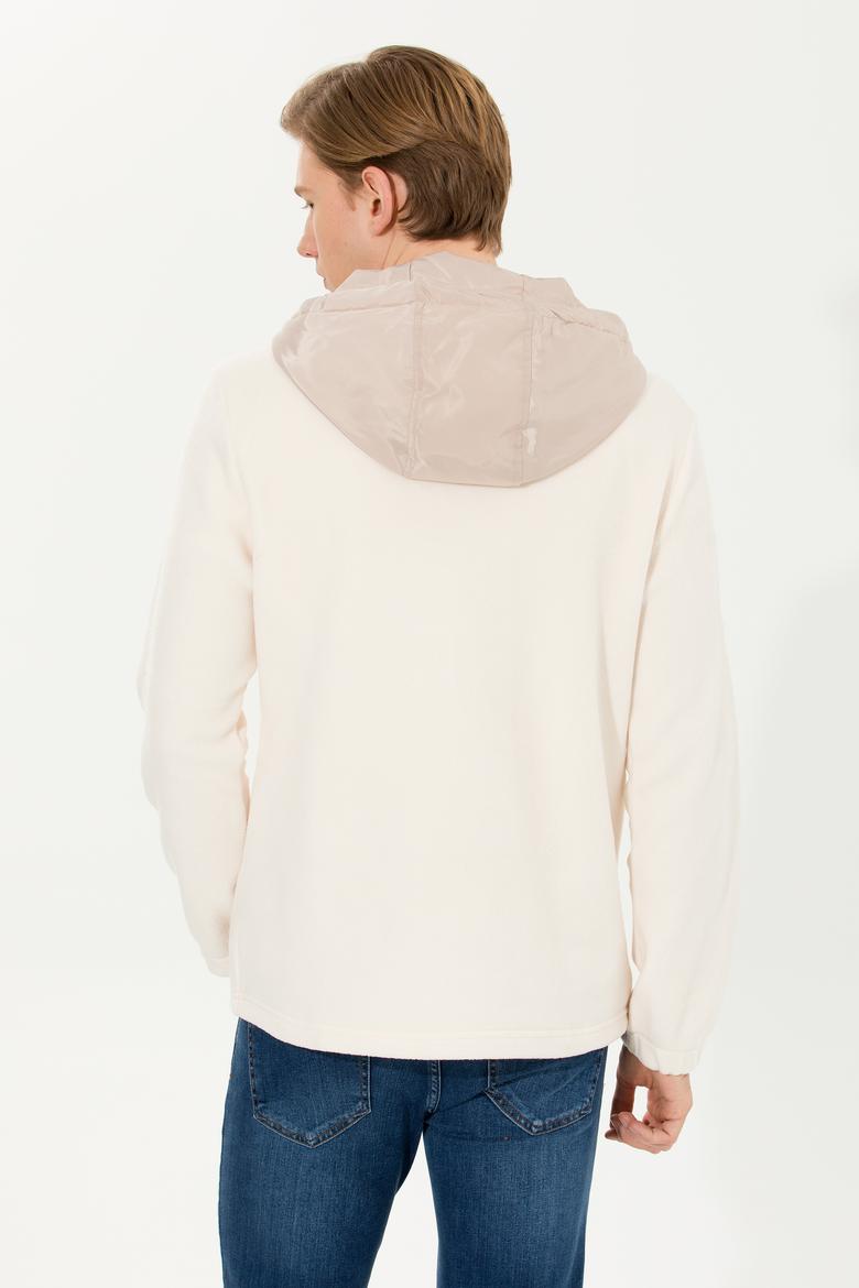 Erkek Ekru Kapüşonlu Sweatshirt - 50253798006