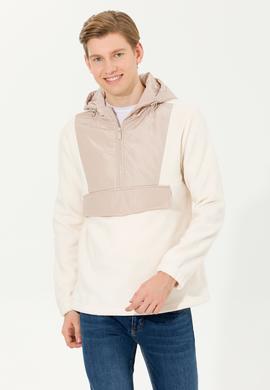 Erkek Ekru Kapüşonlu Sweatshirt - 50253798006