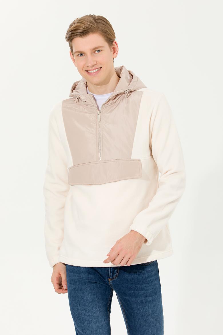 Erkek Ekru Kapüşonlu Sweatshirt - 50253798006