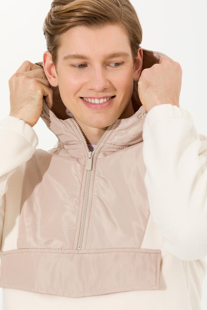 Erkek Ekru Kapüşonlu Sweatshirt