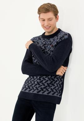 Erkek Lacivert Bisiklet Yaka Triko Kazak - 50253085010