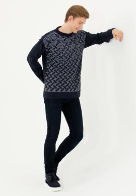 Erkek Lacivert Bisiklet Yaka Triko Kazak - 50253085010