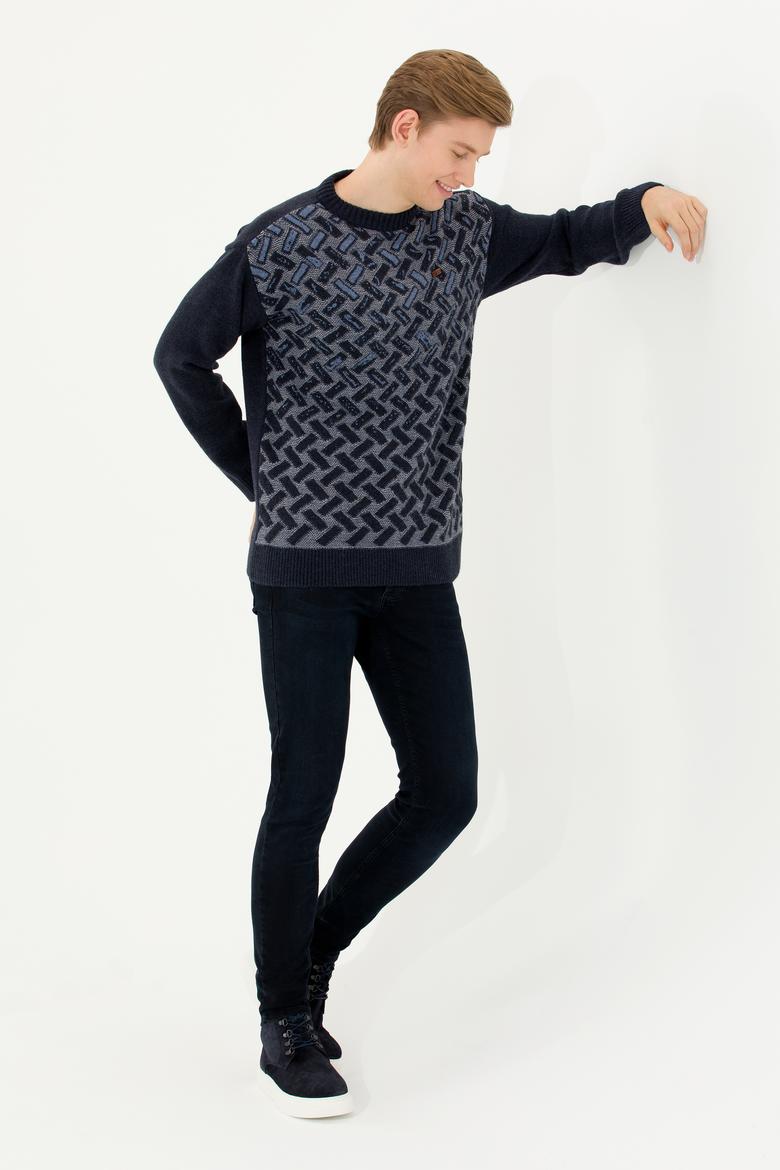 Erkek Lacivert Bisiklet Yaka Triko Kazak - 50253085010