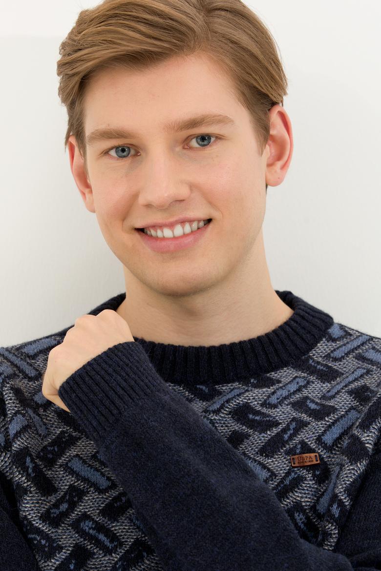 Erkek Lacivert Bisiklet Yaka Triko Kazak - 50253085010