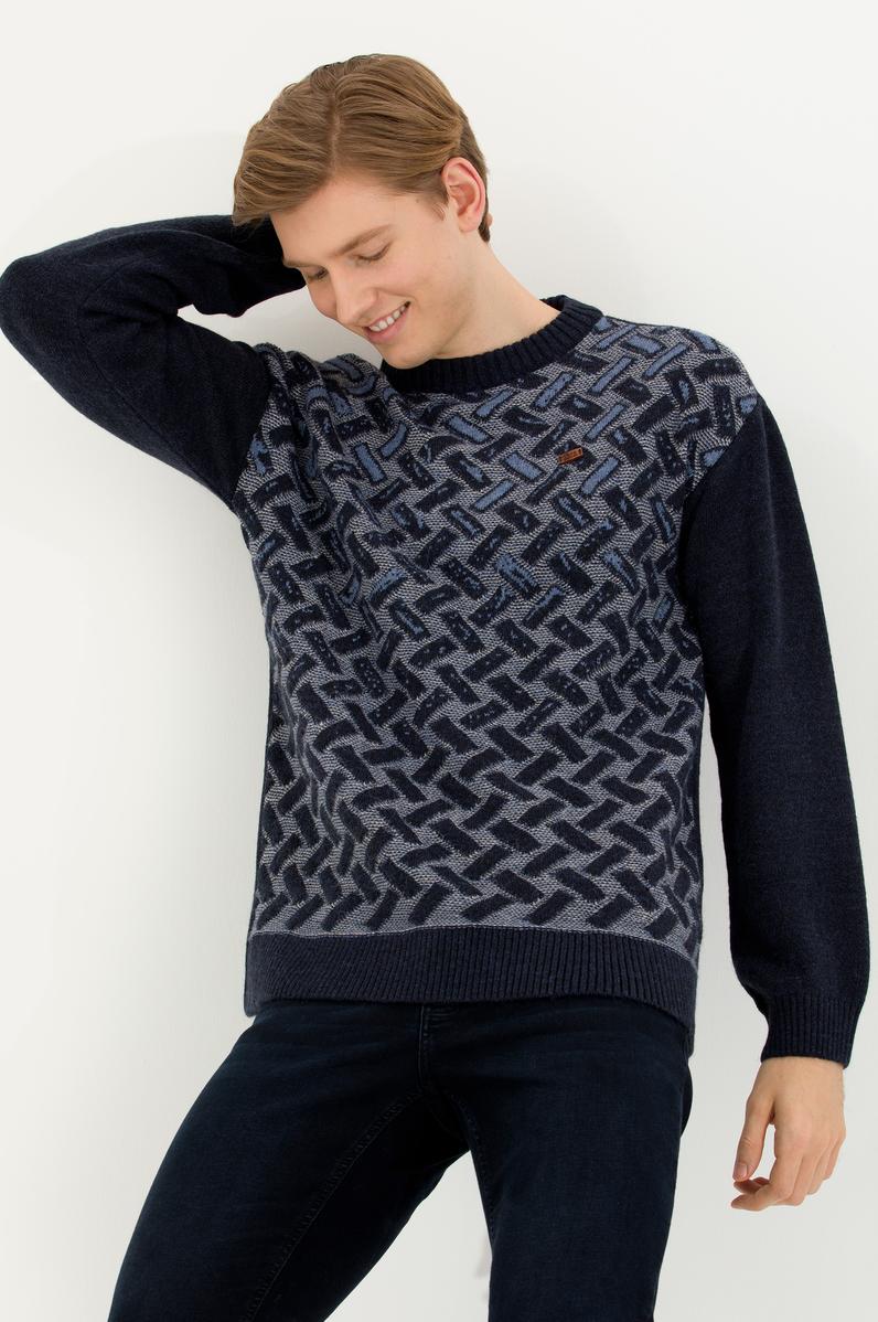 Erkek Lacivert Bisiklet Yaka Triko Kazak