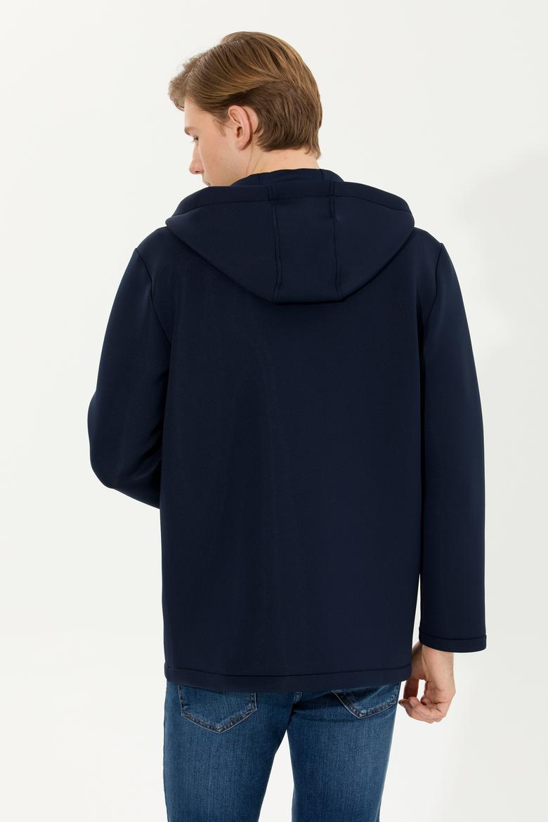 Erkek Lacivert Kapüşonlu Örme Hırka - 50253822004