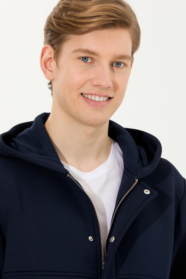 Erkek Lacivert Kapüşonlu Örme Hırka - 50253822004