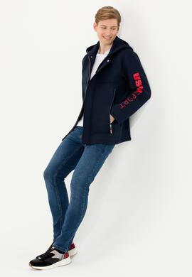 Erkek Lacivert Kapüşonlu Örme Hırka - 50253822004