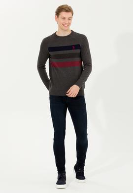 Erkek Gri Melanj Bisiklet Yaka Triko Kazak - 50255272013