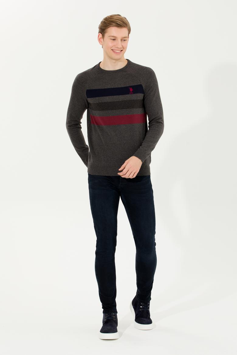 Erkek Gri Melanj Bisiklet Yaka Triko Kazak - 50255272013