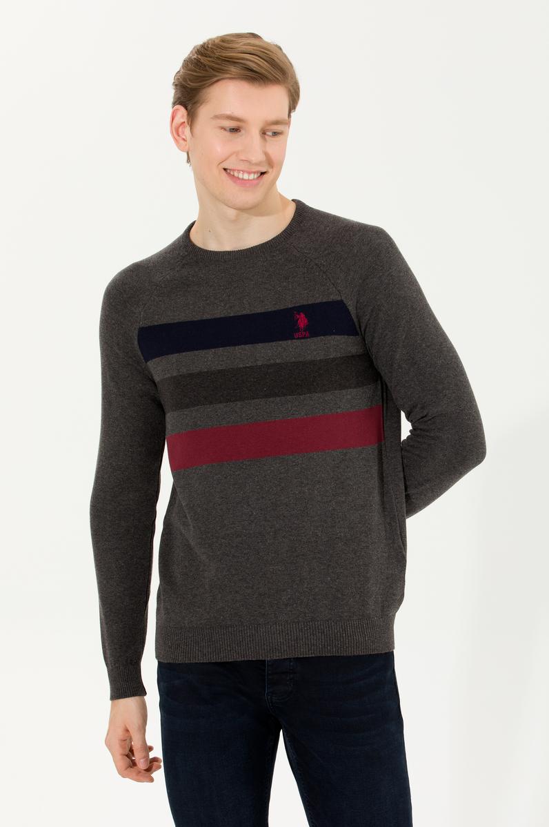 Erkek Gri Melanj Bisiklet Yaka Triko Kazak