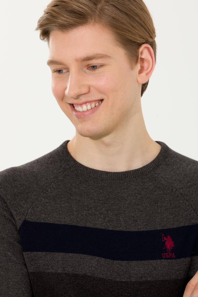 Erkek Gri Melanj Bisiklet Yaka Triko Kazak - 50255272013