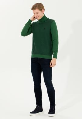 Erkek Yeşil Balıkçı Yaka Triko Kazak - 50252217027