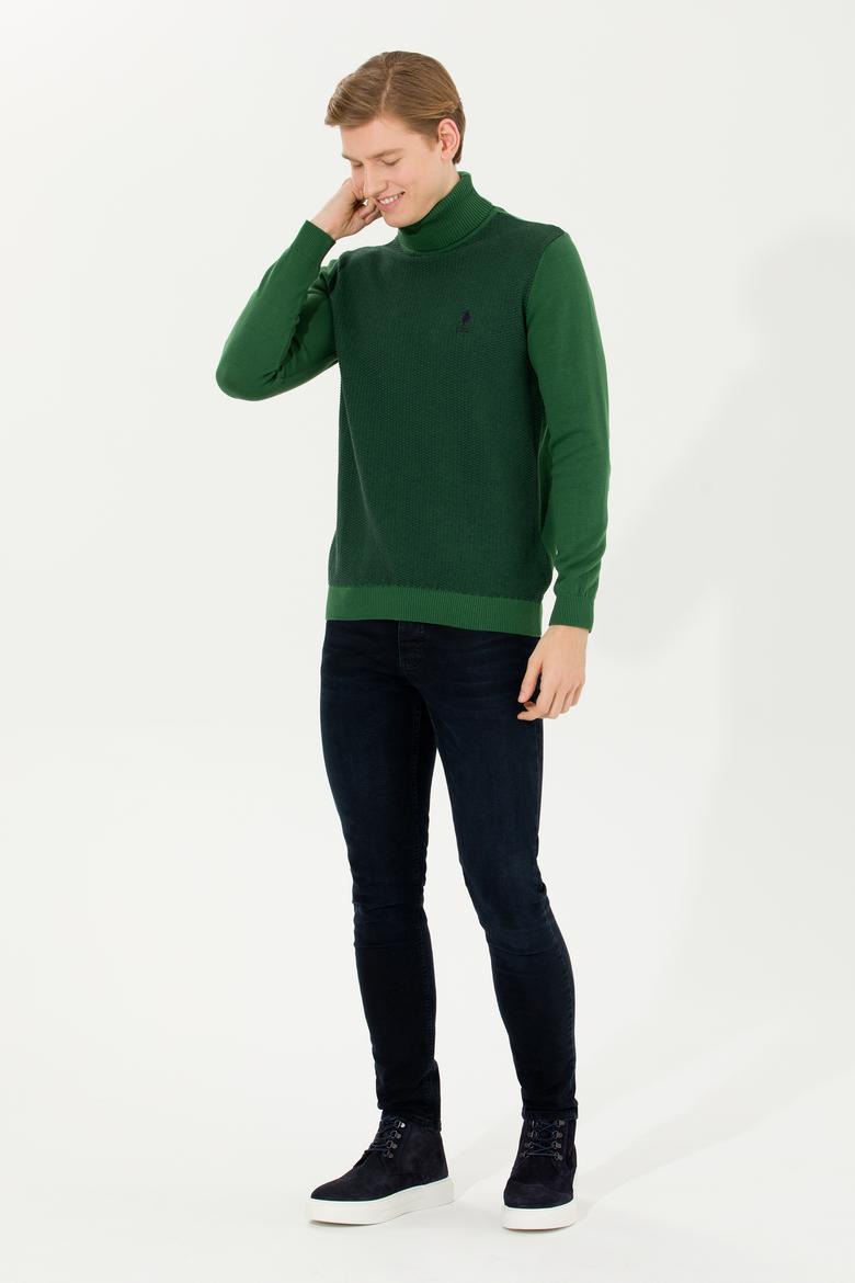 Erkek Yeşil Balıkçı Yaka Triko Kazak - 50252217027