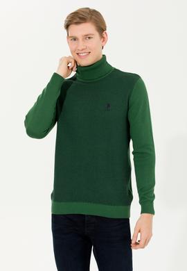 Erkek Yeşil Balıkçı Yaka Triko Kazak - 50252217027