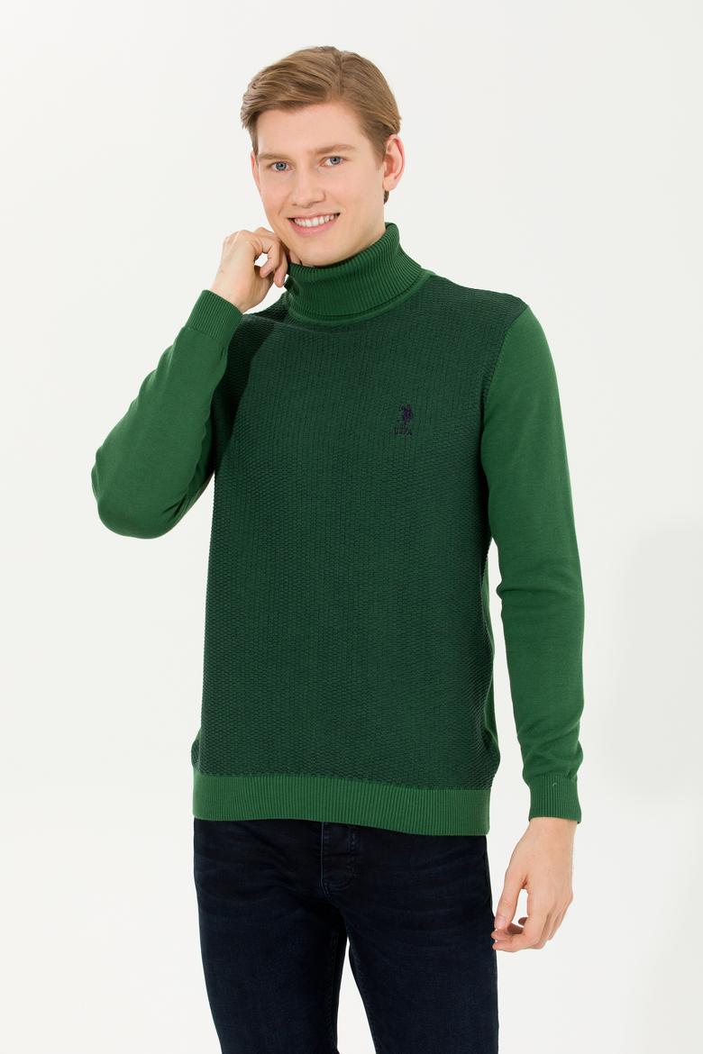 Erkek Yeşil Balıkçı Yaka Triko Kazak - 50252217027