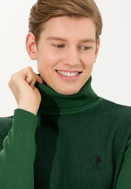 Erkek Yeşil Balıkçı Yaka Triko Kazak - 50252217027